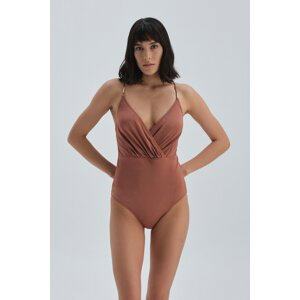 Dagi Brown Thin Strap Double Breasted Swimsuit