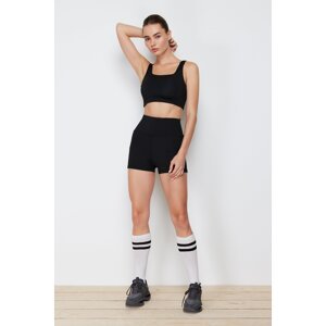 Trendyol Black Restorer Reflector Print Ruched Loose Fit Knitted Sports Shorts/Short Leggings