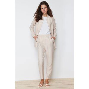 Trendyol Beige Linen Look Woven Trousers Tunic Bottom Top Set