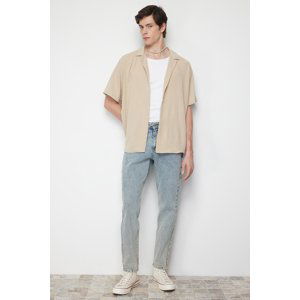 Trendyol Stone Oversize Fit Summer Short Sleeve Linen Look Shirt