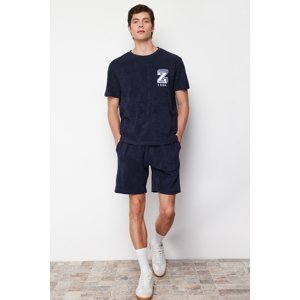 Trendyol Men's Navy Blue Regular Fit Embroidered Terry Cloth Pajama Set