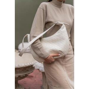 Madamra Women's White Knitted Pattern Big Bag