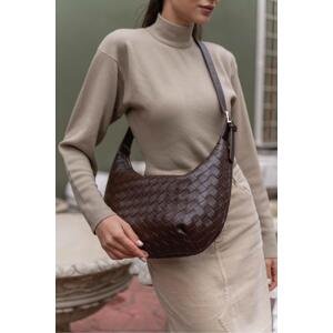 Madamra Women's Brown Knitted Pattern Big Bag