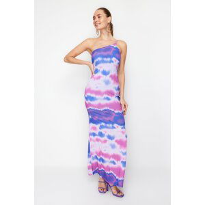 Trendyol Blue-Multicolor Gradient Patterned One-Shoulder Long Evening Evening Dress