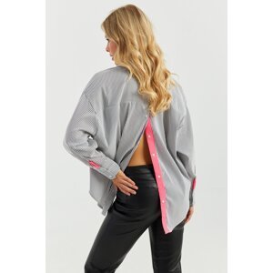 Cool & Sexy Women's Gray Buttoned Back Striped Shirt