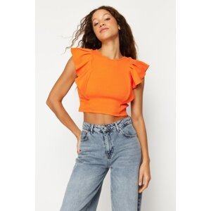 Trendyol Orange Ribbed Sleeves Flexible Crop Knitted Knitted Blouse