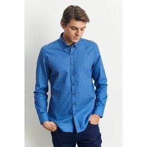ALTINYILDIZ CLASSICS Men's Navy Blue-Blue Slim Fit Slim Fit Buttoned Collar 100% Cotton Dobby Shirt