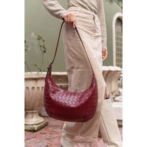 Madamra Burgundy Women's Knitted Patterned Big Bag