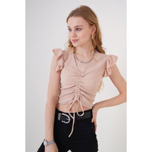 Bigdart Crop Knitted Blouse - Biscuit Biscuit