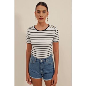 Bigdart 0479 Buttoned Striped Blouse - White