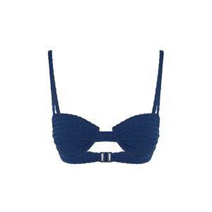 Trendyol Navy Blue Gingham Textured Balconette Bikini Top