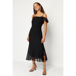 Trendyol Black Flounced Chiffon Stylish Evening Dress