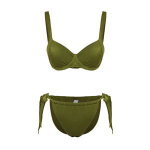 Trendyol Khaki Balconette Gathered High Leg Bikini Set