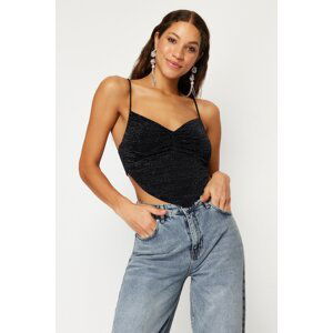 Trendyol Black Shiny Knitted Crop Blouse