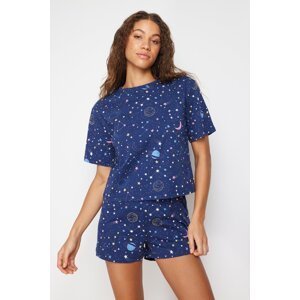 Trendyol Navy Blue 100% Cotton Galaxy Patterned Knitted Pajamas Set