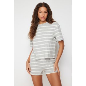 Trendyol Gray Striped Silvery Knitted Pajamas Set