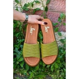 Fox Shoes Grass Green Genuine Leather Women's Daily Slippers