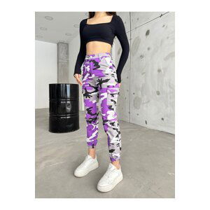 BİKELİFE Lilac Camouflage Pattern Cargo Pocket Gabardine Trousers.