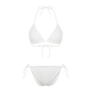 Trendyol White Triangle Tie Textured Bikini Set