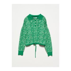 Dilvin 10318 Polo Collar Buttoned Sweater-green-n.