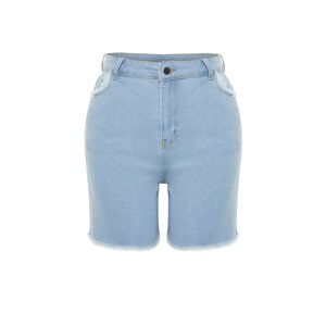 Trendyol Curve Light Blue Pocket and Tassel Detailed Mini Denim Shorts