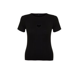 Trendyol Curve Black Heart Cut-Out Detailed Ribbed Knitted T-shirt