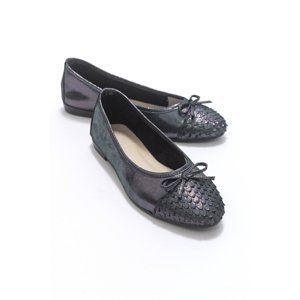 LuviShoes 02 Women's Black and Glittery Flat Shoes