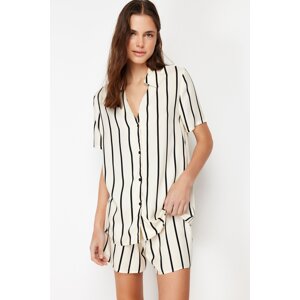 Trendyol Ecru Striped Collar Detailed Viscose Woven Pajamas Set