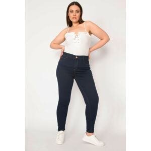 Şans Women's Plus Size Navy Blue Lycra Jeans With Front Ornamental Pocket