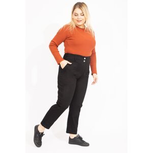 Şans Women's Plus Size Black High Waist Jeans with Snap Pockets