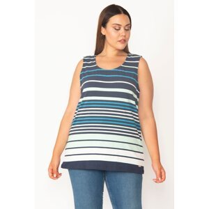 Şans Women's Plus Size Colorful Cotton Lycra Fabric Striped Sleeveless Blouse