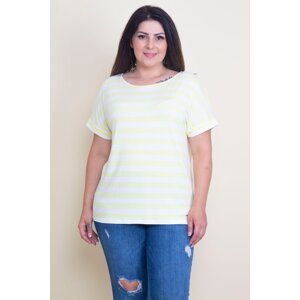Şans Women's Plus Size Yellow Striped Low Sleeve Viscose Blouse