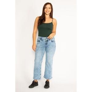 Şans Women's Large Size Blue Lycra 5 Pocket Jeans