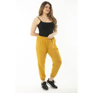 Şans Women's Plus Size Mustard Double Face Fabric Elastic Waist And Cuff Sweatsuit Bottom