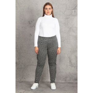 Şans Women's Large Size Black Elastic Waist Grass Stitched Patterned Trousers