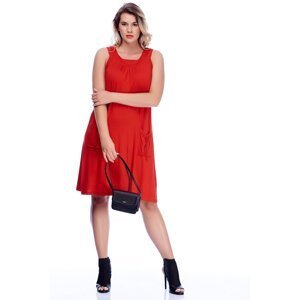 Şans Women's Plus Size Red Viscose Pocket Casual Cut Dress