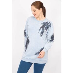 Şans Women's Blue Large Size Sequin Detailed Sweatshirt