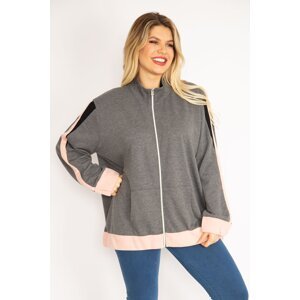 Şans Women's Plus Size Gray Front Zippered Kangaroo Pocket Sweatshirt Coat