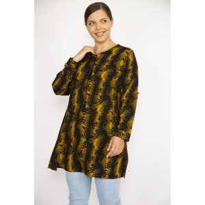 Şans Women's Plus Size Mustard V Neck Tunic with Adjustable Sleeve Length