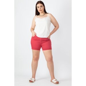 Şans Women's Plus Size Pomegranate Gabardine Fabric Lycra Double Cuff Pocket Shorts