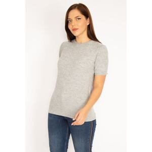 Şans Women's Plus Size Gray Soft Fabric Short Sleeve Blouse