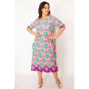 Şans Women's Plus Size Colorful Woven Viscose Fabric Front Pat Buttoned Long Dress
