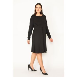 Şans Women's Black Plus Size Front Zippered Waistband Dress