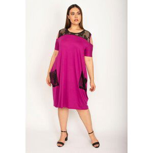 Şans Women's Fujiya Plus Size Robe And Pocket Mesh Detail Viscose Dress