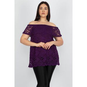 Şans Women's Plus Size Damson Madonna Collar Lined Lace Blouse