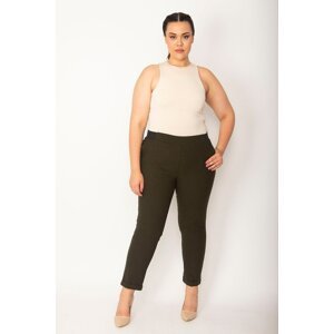 Şans Women's Plus Size Khaki Back Waist Elastic Side And Back Pocket Double Cuff Fabric Trousers