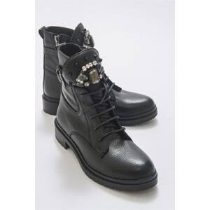 LuviShoes Follow Black Floater Genuine Leather Women's Boots