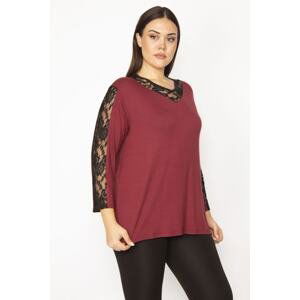 Şans Women's Plus Size Damson Lace Detail Blouse