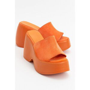 LuviShoes GALLE Orange Suede Women's Wedge Heeled Slippers