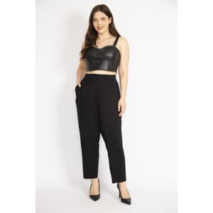 Şans Women's Black Plus Size Baggy Cut Side Pocket Viscose Trousers